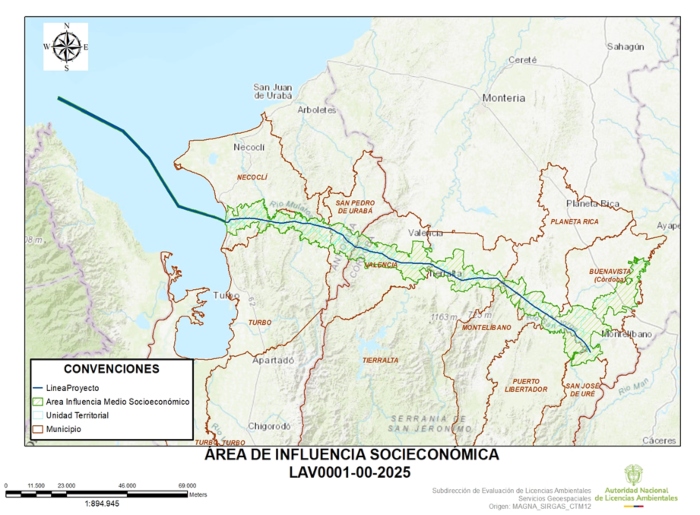 Imágen de la localización del proyecto Interconexión eléctrica Colombia - Panamá a 300 kv - Tramo Colombia