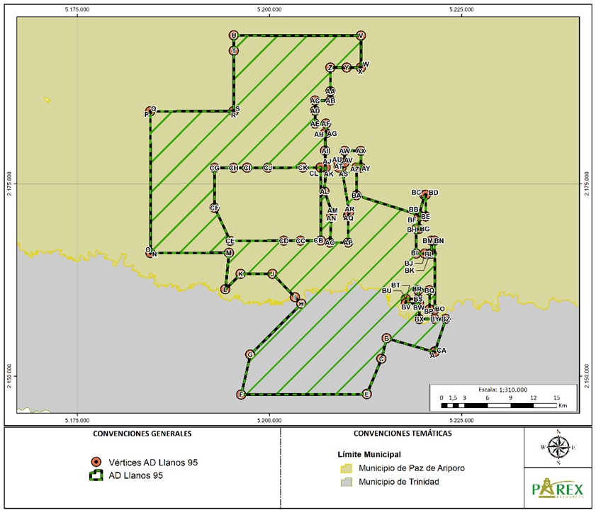 Imágen de la localización del proyecto “Área de Desarrollo Llanos 95”