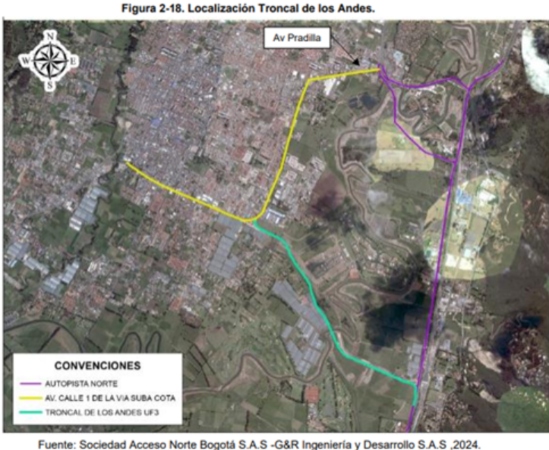 Imágen de la localización del proyecto Modificación de Licencia para la Construcción de la Troncal de los Andes