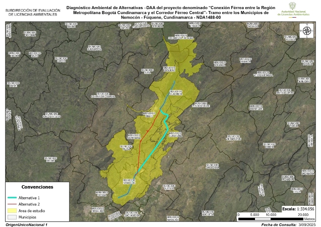 Imágen de la localización del proyecto “Diagnóstico Ambiental de Alternativas –DAA del proyecto denominado “Conexión Férrea entre la Región Metropolitana Bogotá Cundinamarca y el Corredor Férreo Central.”- Tramo entre los Municipios de Nemocón - Fúquene, Cundinamarca”