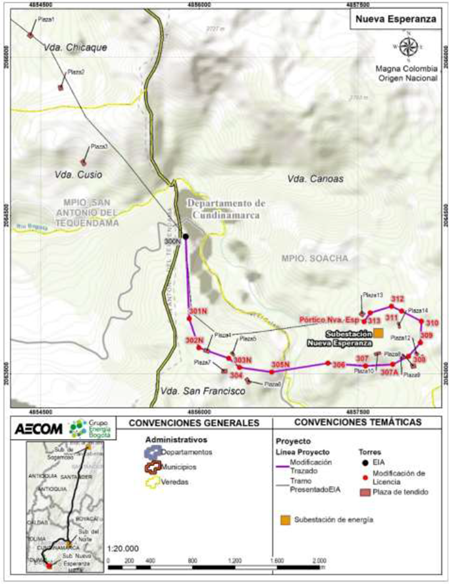 Mapa modificación doble calzada trazado tequendama