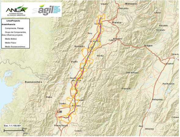 Imágen de la localización del Proyecto UPME 04-2014 Refuerzo Suroccidental 500 kV, Proyecto La Virginia – Alférez