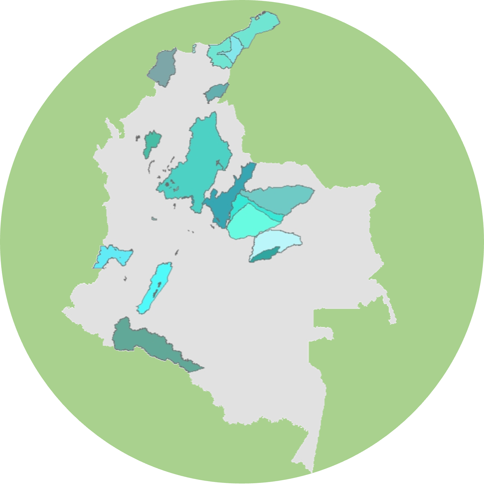 Mapa de colombia señalando regiones de Monitoreo regional