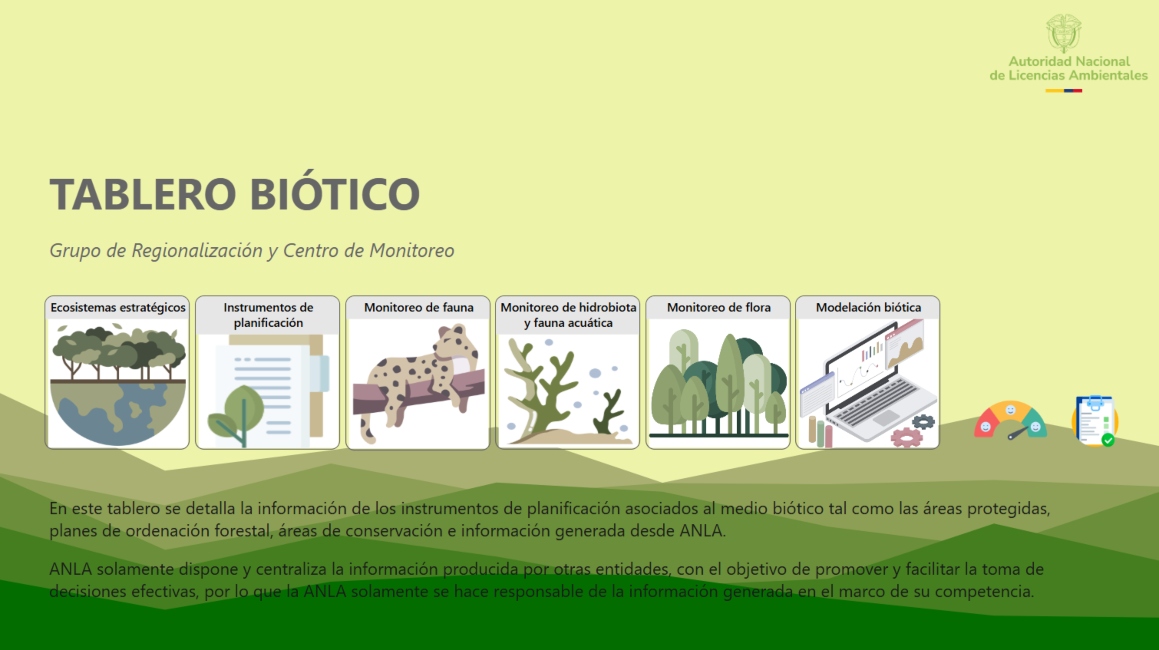 Imagen del tablero de control de Medio Biótico