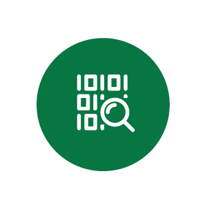 Icono fondo verde lupa con bits