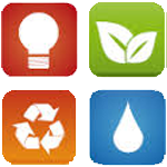 Icono de bombilla, hojas mata y gota de agua