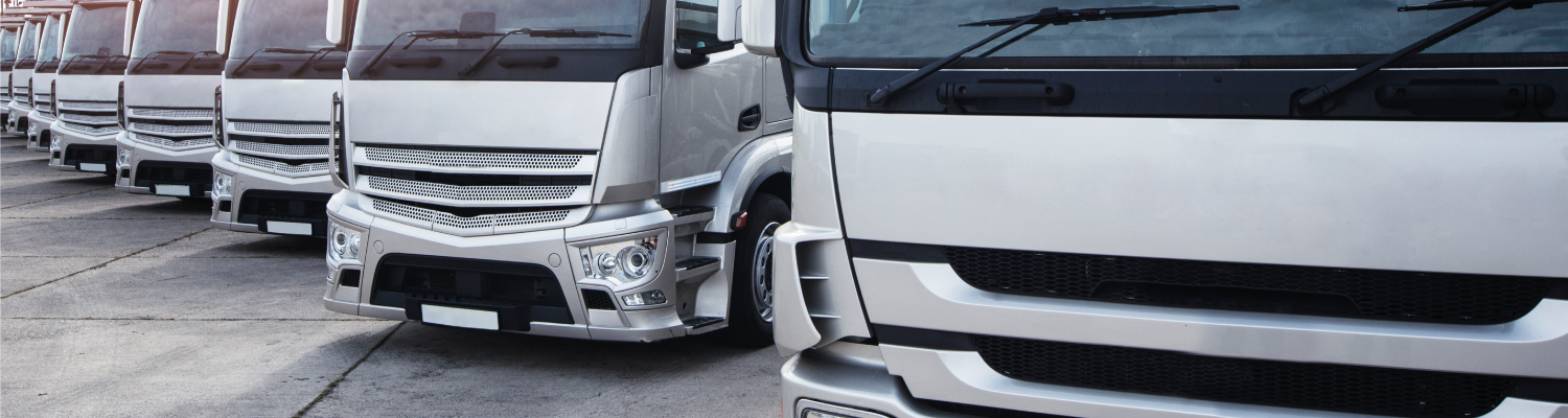 Camiones alineados en un parqueadero 